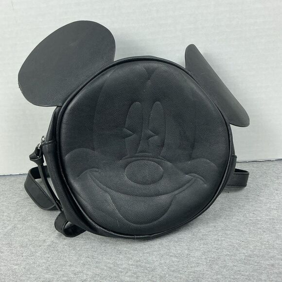 Disney Handbags - Disney Mickey Mouse Mini Backpack Black Faux Leather Ears Embossed Face